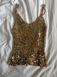 Image 2 of Vintage Y2K gold sequin crochet cami