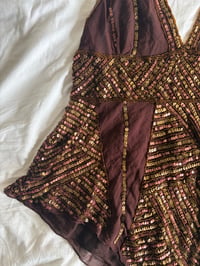 Image 4 of Vintage Y2K Aftershock chocolate brown silk beaded handkerchief hem top 