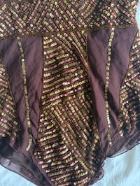 Image 5 of Vintage Y2K Aftershock chocolate brown silk beaded handkerchief hem top 