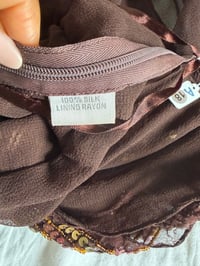 Image 7 of Vintage Y2K Aftershock chocolate brown silk beaded handkerchief hem top 