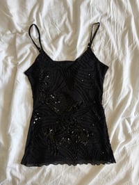 Image 1 of Vintage Y2K black sequin and beaded cami 