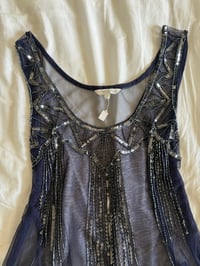 Image 2 of Vintage Y2K navy blue sequin beaded cami with scallop hem
