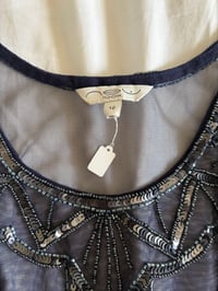 Image 3 of Vintage Y2K navy blue sequin beaded cami with scallop hem