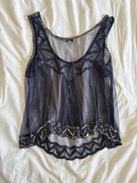 Image 4 of Vintage Y2K navy blue sequin beaded cami with scallop hem
