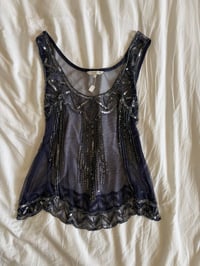 Image 7 of Vintage Y2K navy blue sequin beaded cami with scallop hem
