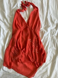 Image 1 of Vintage Y2K Orange sequin halter neck fairy cami with handkerchief hem 