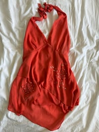 Image 7 of Vintage Y2K Orange sequin halter neck fairy cami with handkerchief hem 