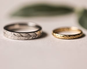 Image of Platinum 4mm ‘Olive leaf’ engraved flat court ring in matte finish