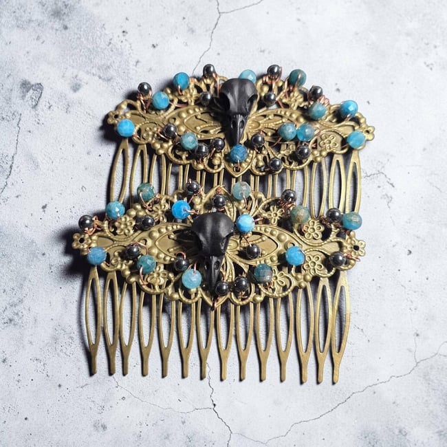 Black Raven skull Bronze Hair Combs 