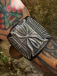 Image 2 of WL&A Handmade Large Heavy Ingot Winged Ketoh Leather Bow Guard Bracelet - Wrist Size 6" to 8"