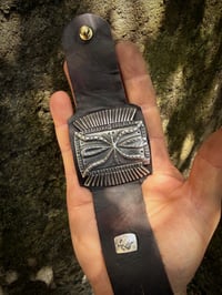 Image 6 of WL&A Handmade Large Heavy Ingot Winged Ketoh Leather Bow Guard Bracelet - Wrist Size 6" to 8"