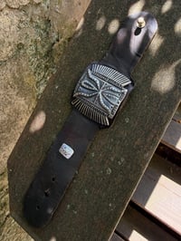 Image 7 of WL&A Handmade Large Heavy Ingot Winged Ketoh Leather Bow Guard Bracelet - Wrist Size 6" to 8"