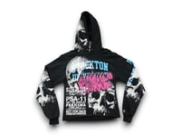 Image 1 of Skull graff Stockton University custom upcycled reworked Screen Print black hoodie 