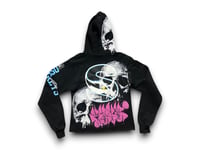 Image 2 of Skull graff Stockton University custom upcycled reworked Screen Print black hoodie 