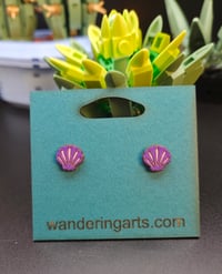 Sea shell shaped hand painted wood stud earrings 
