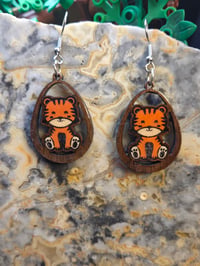Teardrop with tiger hand painted + wood + resin earrings and necklace 