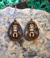 Teardrop with giraffe hand-painted + wood + resin earrings 