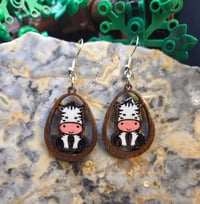 Teardrop with zebra hand-painted + wood + resin earrings 