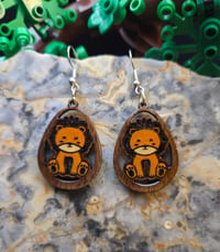 Teardrop with lion + wood + resin earrings 