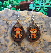 Teardrop with cat hand-panted + wood + resin earrings 