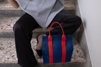 Image 3 of Lunch bag, handmade - blue with red straps