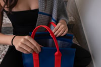 Image 4 of Lunch bag, handmade - blue with red straps