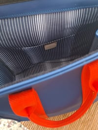 Image 5 of Lunch bag, handmade - blue with red straps