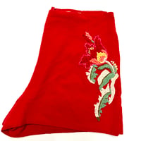 Image 3 of Womens Pinup Rockabilly Shorts, Red flat front high rise fitted embroidered design on sides
