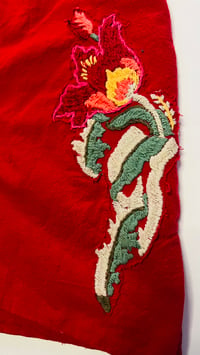 Image 11 of Womens Pinup Rockabilly Shorts, Red flat front high rise fitted embroidered design on sides