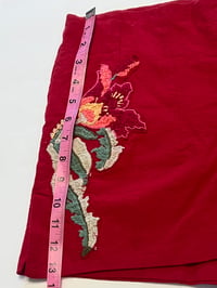 Image 7 of Womens Pinup Rockabilly Shorts, Red flat front high rise fitted embroidered design on sides