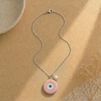 Image 2 of Χειροποίητο Κολιέ "Pink Eye & Pearl" – Ατσάλινη Αλυσίδα