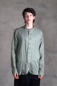Image 7 of Bed Shirt - Light Olive linen 