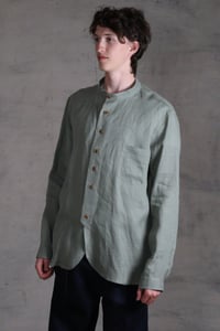 Image 8 of Bed Shirt - Light Olive linen 
