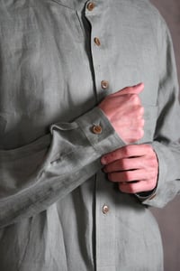 Image 10 of Bed Shirt - Light Olive linen 