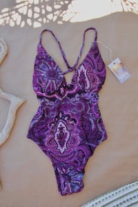 Image 1 of ♲ Purple Paisley One Piece Bikini Set - L