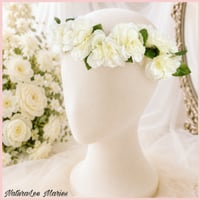 Image 3 of Handmade White Rose Greenery Floral Headband