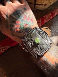Image 1 of WL&A Handmade Large Heavy Ingot Winged Royston Zia Leather Bow Guard Bracelet - Wrist Size 6" to 8"