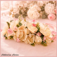 Image 1 of Handmade Cream Ivory and Pink Peony Greenery Floral Headband