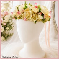 Image 3 of Handmade Cream Ivory and Pink Peony Greenery Floral Headband