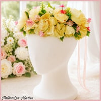 Image 5 of Handmade Cream Ivory and Pink Peony Greenery Floral Headband