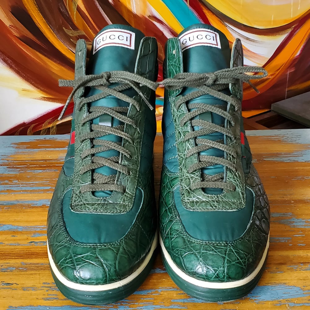 Image of Gucci Limited Edition Green Crocodile Sneakers