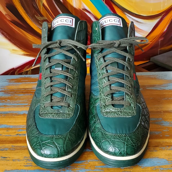 Image of Gucci Limited Edition Green Crocodile Sneakers