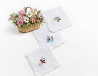 Image 1 of Threadella Studio Set of 3 Floral Embroidery Cotton Handkerchiefs – Monogram A, M, J Gift Set