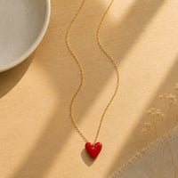 Image 2 of Χειροποίητο Κολιέ "Red Heart" - Μακριά Ατσάλινη Αλυσίδα