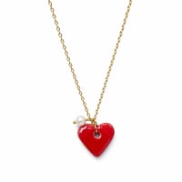 Image 1 of Χειροποίητο Κολιέ "Red Shimmer Heart" - Μακριά Ατσάλινη Αλυσίδα