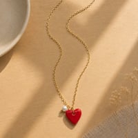 Image 2 of Χειροποίητο Κολιέ "Red Shimmer Heart" - Μακριά Ατσάλινη Αλυσίδα