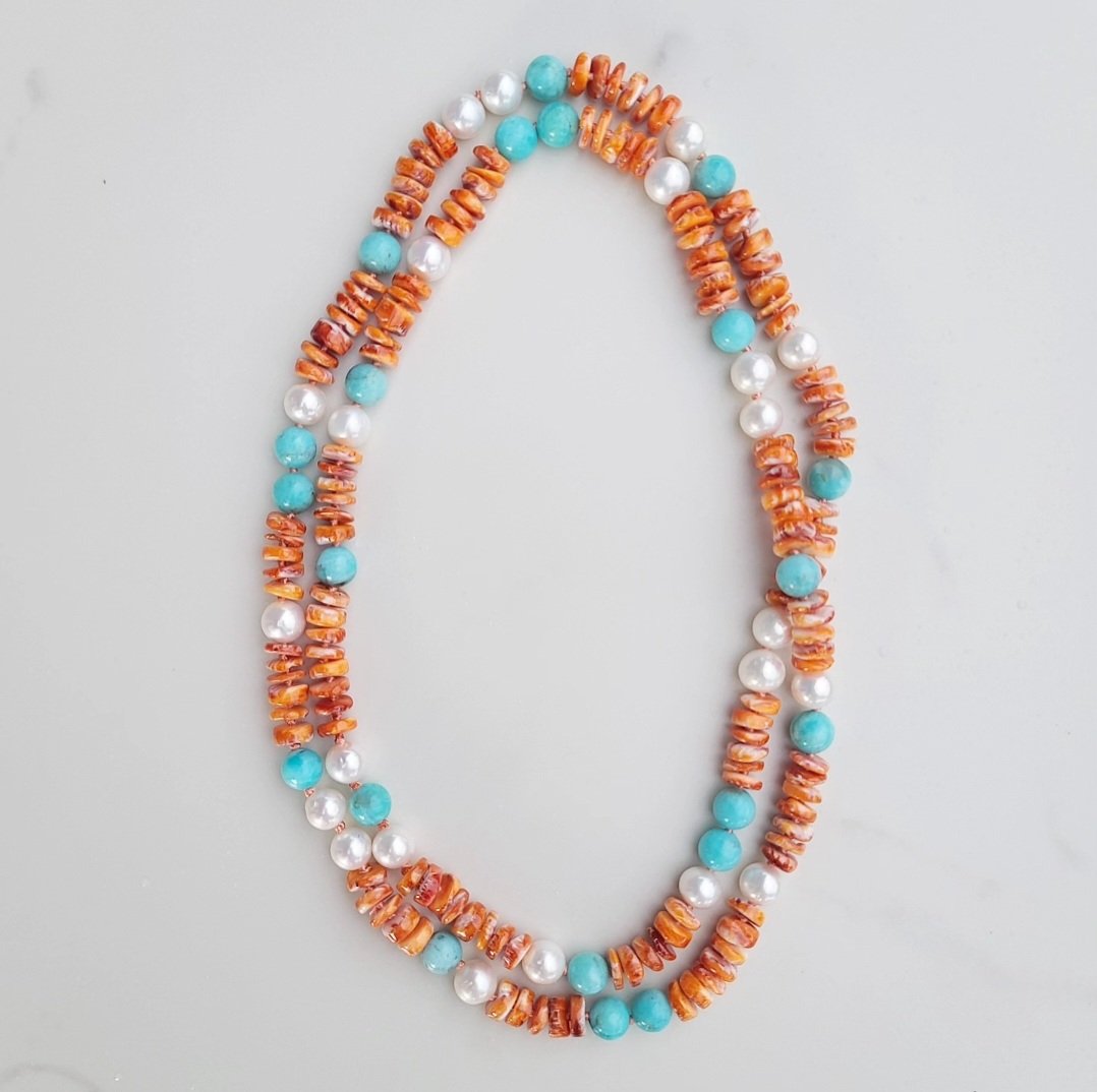 White Pearl, Amazonite, and Shell Helix Necklace 