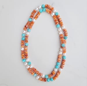 White Pearl, Amazonite, and Shell Helix Necklace 