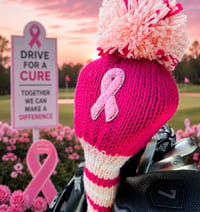 Image 1 of Breast cancer pink ribbon custom Golf Club Cover hand knit  gift-4d906ce1