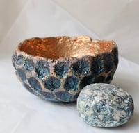 Image 6 of Handmade Blue Copper Papier Mache Bowl | Sculptural Wabi Sabi Decor